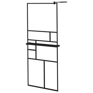 vidaXL fekete ESG &uuml;veg &eacute;s alum&iacute;nium zuhanyfal polccal 80 x 195 cm
