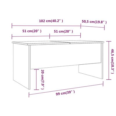 vidaXL fehér szerelt fa dohányzóasztal 102 x 50,5 x 46,5 cm