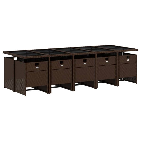 vidaXL 11 r&eacute;szes barna polyrattan kerti &uuml;lőgarnit&uacute;ra p&aacute;rn&aacute;kkal