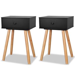 vidaXL 2 db fekete, t&ouml;m&ouml;r fenyőfa &eacute;jjeliszekr&eacute;ny 40 x 30 x 61 cm