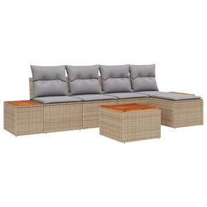 vidaXL Kerti Kanap&eacute; Szett 6 pcs Beige &eacute;s Vil&aacute;gossz&uuml;rke Polyrattan