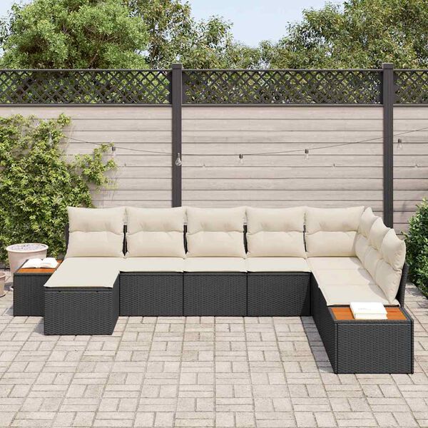 vidaXL Kerti Kanap&eacute; Szett p&aacute;rn&aacute;val 9 pcs Fekete &eacute;s Kr&eacute;m Polyrattan