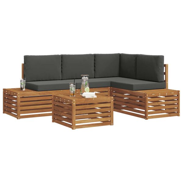 vidaXL K&uuml;lt&eacute;ri kanap&eacute; szett p&aacute;rn&aacute;val 5 Darab Term&eacute;szetes &eacute;s antracit