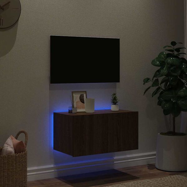 vidaXL barna t&ouml;lgysz&iacute;nű fali TV-szekr&eacute;ny LED-del 60x35x31 cm