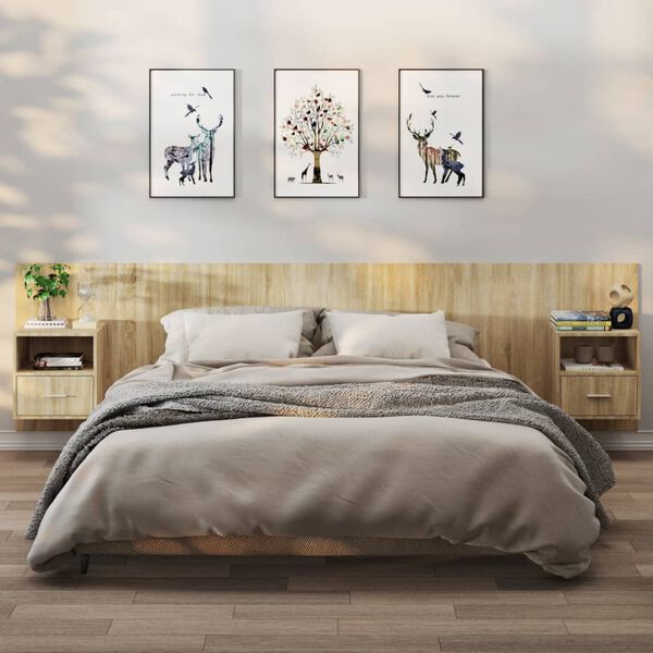 vidaXL 2 db sonoma t&ouml;lgy sz&iacute;nű falra szerelhető &eacute;jjeliszekr&eacute;ny