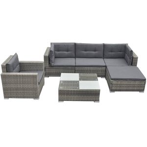 vidaXL 6 r&eacute;szes sz&uuml;rke polyrattan kerti &uuml;lőgarnit&uacute;ra p&aacute;rn&aacute;kkal