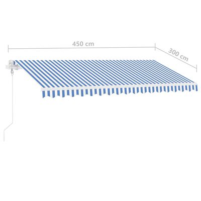 vidaXL kék és fehér automata póznás napellenző 450 x 300 cm