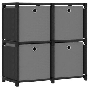 vidaXL 4 rekeszes fekete sz&ouml;vet bemutat&oacute; polc dobozokkal 69x30x72,5 cm