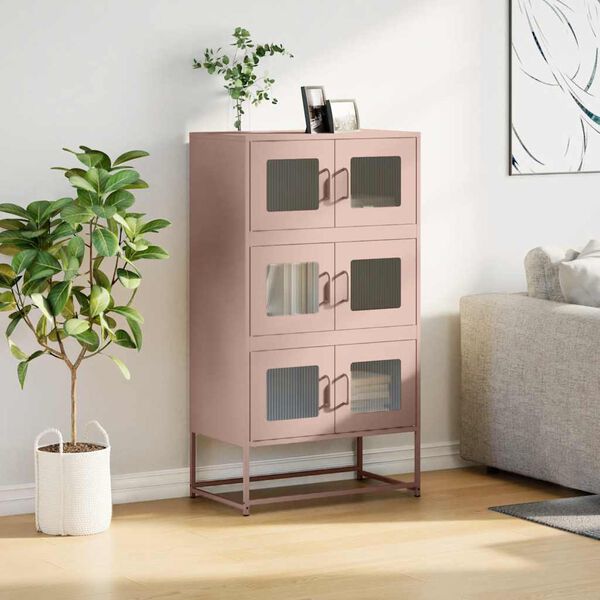 vidaXL Highboard rózsaszín 68x39x123 cm Acél