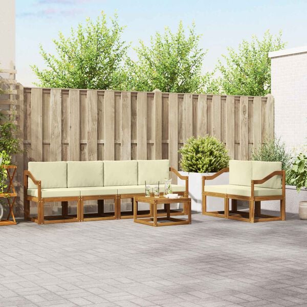 vidaXL K&uuml;lt&eacute;ri kanap&eacute; szett p&aacute;rn&aacute;val 7 pcs Term&eacute;szetes &eacute;s kr&eacute;msz&iacute;nű