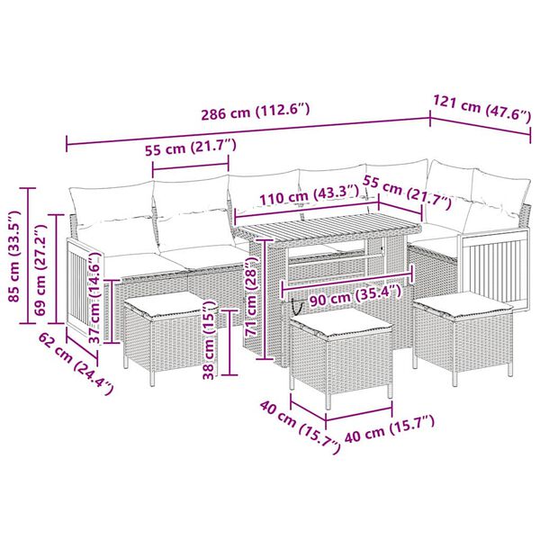 vidaXL Kerti Kanap&eacute; Szett p&aacute;rn&aacute;val 10 pcs b&eacute;zs &eacute;s vil&aacute;gossz&uuml;rke