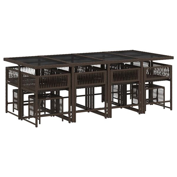 vidaXL 13 r&eacute;szes barna polyrattan kerti &uuml;lőgarnit&uacute;ra p&aacute;rn&aacute;kkal