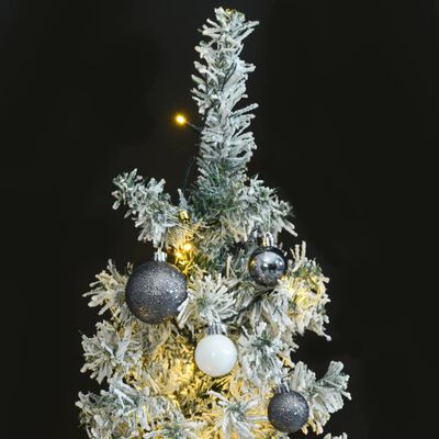 vidaXL vékony karácsonyfa 300 LED-del gömbökkel és hópehellyel 300 cm