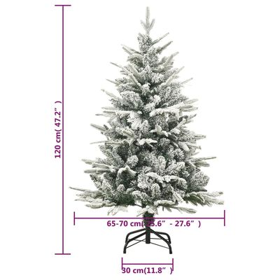 vidaXL PVC és PE műkarácsonyfa LED-del/gömbszettel/hóval 120 cm