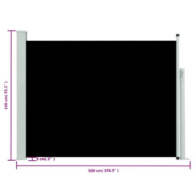 vidaXL fekete kihúzható oldalsó teraszi napellenző 140 x 500 cm