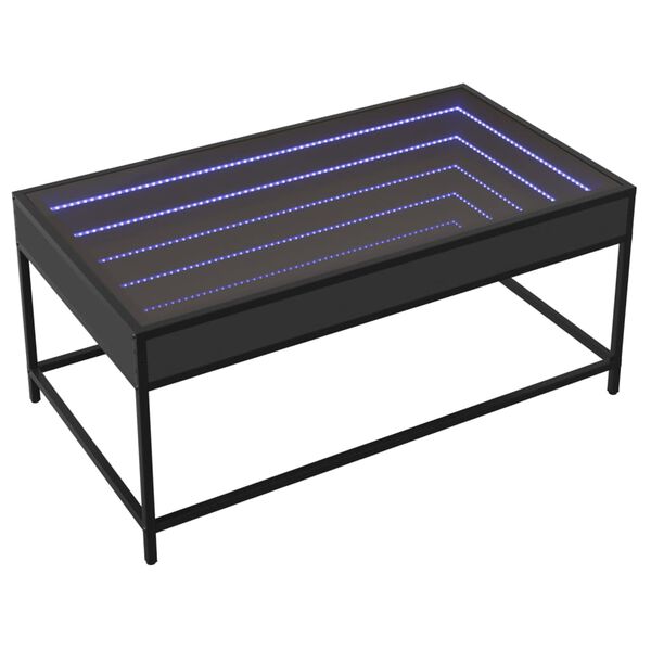 vidaXL fekete végtelen hatású LED-es dohányzóasztal 90 x 50 x 41 cm
