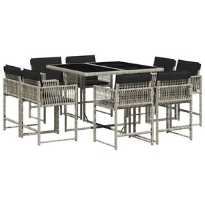 vidaXL 9r&eacute;szes vil&aacute;gossz&uuml;rke polyrattan kerti &eacute;tkezőgarnit&uacute;ra p&aacute;rn&aacute;val