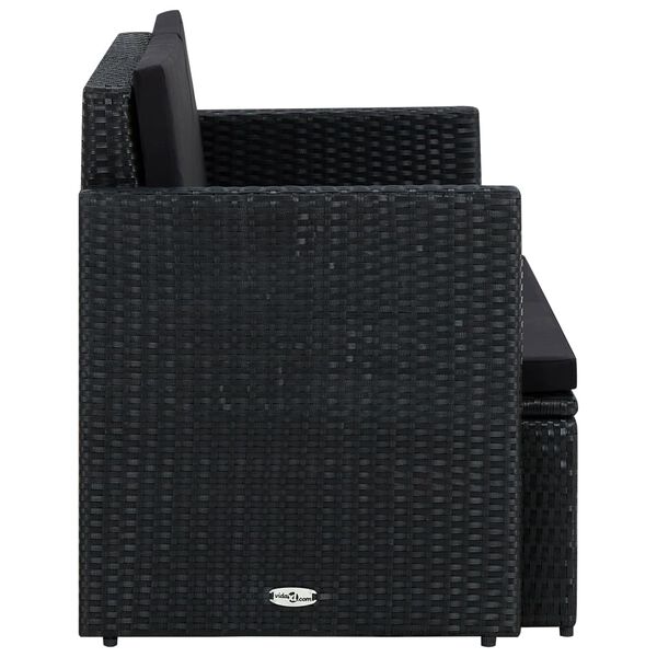 vidaXL fekete k&eacute;tszem&eacute;lyes polyrattan kerti kanap&eacute; p&aacute;rn&aacute;kkal