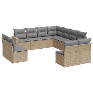 vidaXL 11 r&eacute;szes b&eacute;zs polyrattan kerti &uuml;lőgarnit&uacute;ra p&aacute;rn&aacute;kkal