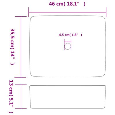 vidaXL fekete kerámia négyszögletes asztali mosdó 46 x 35,5 x 13 cm