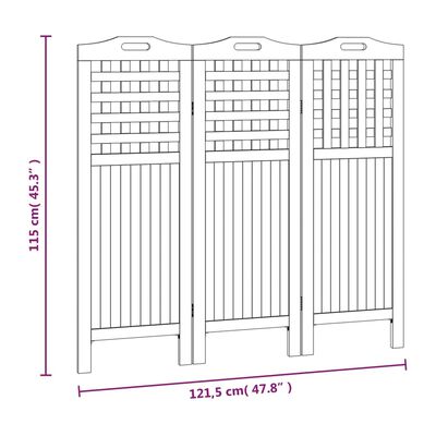 vidaXL 3 paneles tömör akácfa térelválasztó 121,5 x 2 x 115 cm