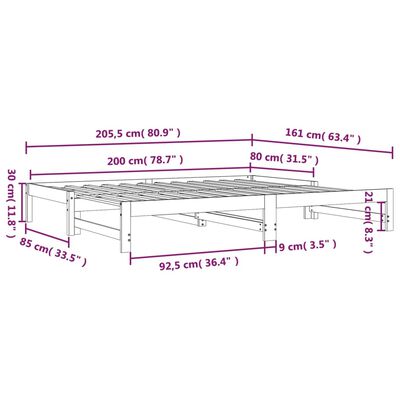 vidaXL mézbarna tömör fenyőfa kihúzható kanapéágy 2 x (80 x 200) cm