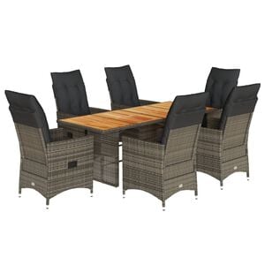 vidaXL 7 r&eacute;szes sz&uuml;rke polyrattan kerti &eacute;tkezőgarnit&uacute;ra p&aacute;rn&aacute;val
