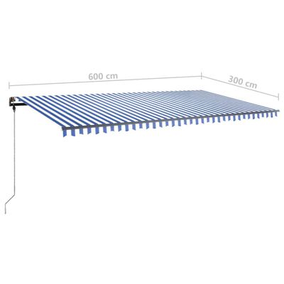 vidaXL kék-fehér kézzel kihúzható póznás napellenző 600 x 300 cm