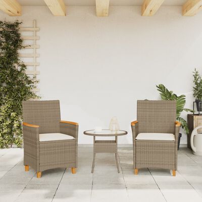 vidaXL 2 db bézs polyrattan és tömör fa kerti szék párnával