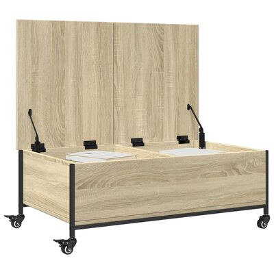 vidaXL sonoma tölgy szerelt fa dohányzóasztal kerekekkel 91x55x34cm