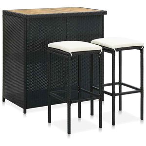 vidaXL 3 r&eacute;szes fekete polyrattan b&aacute;rszett