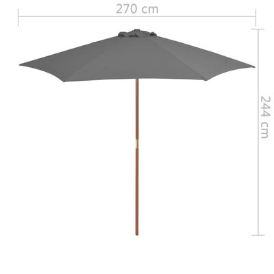 vidaXL antracitszürke kültéri napernyő farúddal, 270 cm