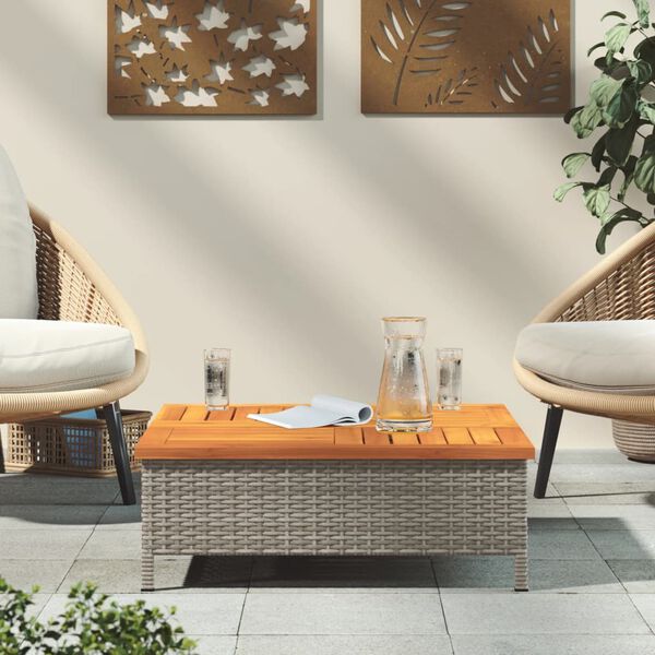 vidaXL sz&uuml;rke polyrattan &eacute;s ak&aacute;cfa kerti asztal 70 x 70 x 25 cm