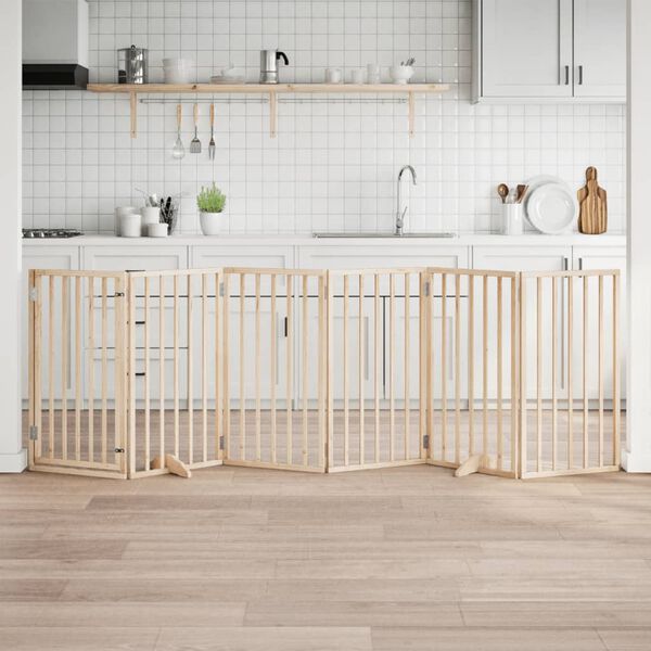 vidaXL &ouml;sszecsukhat&oacute; ajt&oacute;s kutyakapu 6 panellel, 300 cm, ny&aacute;rfa