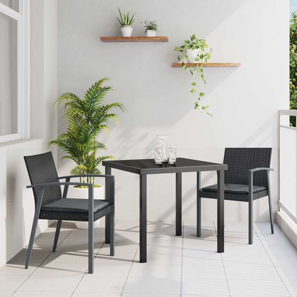 vidaXL Kert étkező szett 3 pcs Fekete és Szürke PE Rattan