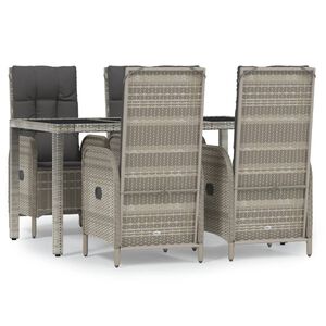 vidaXL 5 r&eacute;szes sz&uuml;rke polyrattan kerti &eacute;tkezőgarnit&uacute;ra p&aacute;rn&aacute;val