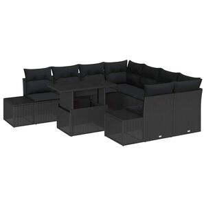vidaXL Kerti Kanap&eacute; Szett p&aacute;rn&aacute;val 9 pcs Fekete polirattan