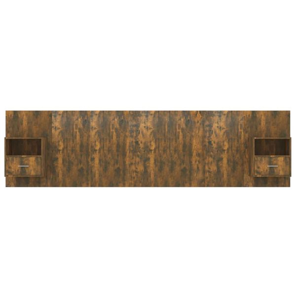 vidaXL füstös tölgy színű szerelt fa ágyfejtámla szekrényekkel