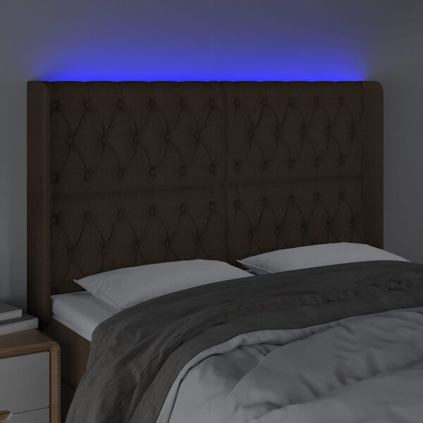 vidaXL s&ouml;t&eacute;tbarna sz&ouml;vet LED-es fejt&aacute;mla 163x16x118/128 cm