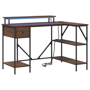 vidaXL Asztal LED -es l&aacute;mp&aacute;kkal Barna T&ouml;lgy 120 x 79 x 86,5 cm Faanyag