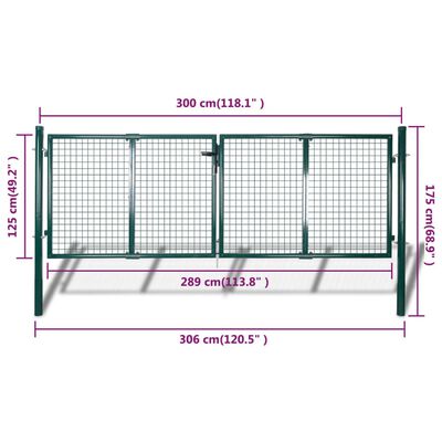 vidaXL zöld acél kerítés kapu 306 x 175 cm