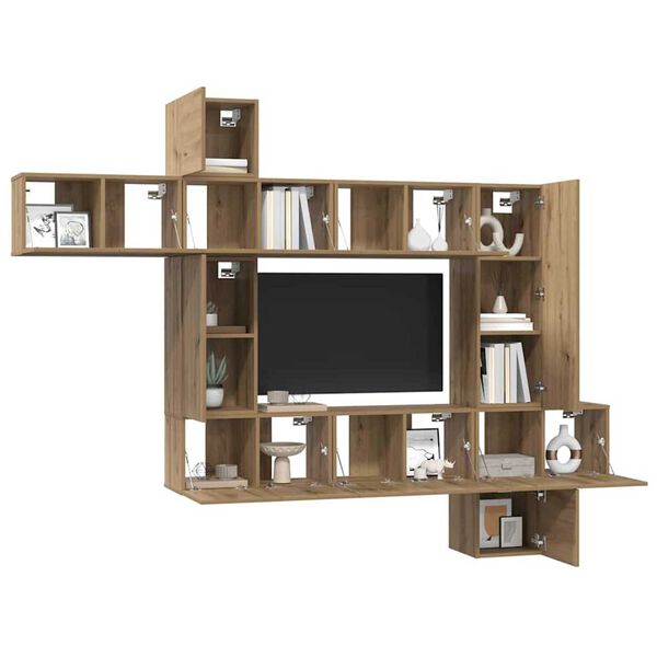 vidaXL TV szekr&eacute;ny garnit&uacute;ra 10 pcs k&eacute;zműves t&ouml;lgy 30.5 x 30 x 90 cm