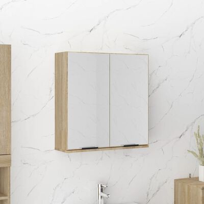 vidaXL sonoma-tölgyszínű tükrös fürdőszobaszekrény 64 x 20 x 67 cm