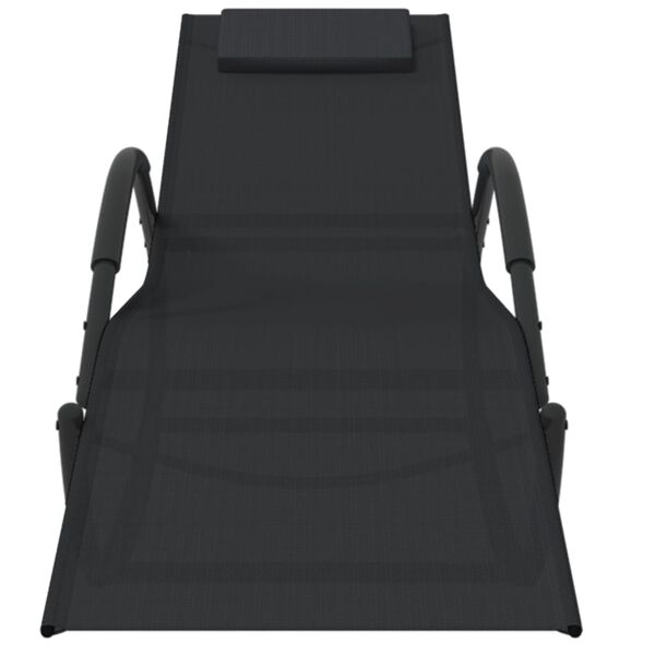 vidaXL 2 db fekete acél és textilén hintázó napozóágy