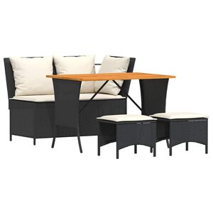 vidaXL 4 r&eacute;szes fekete polyrattan kerti &eacute;tkezőszett p&aacute;rn&aacute;kkal