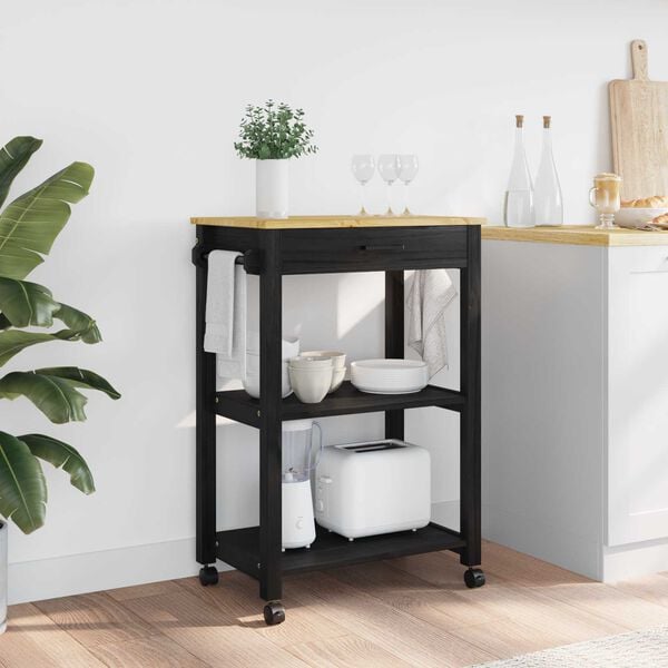 vidaXL Konyhai kocsi Egyszínű Fekete 88,5 x 40 x 60 cm