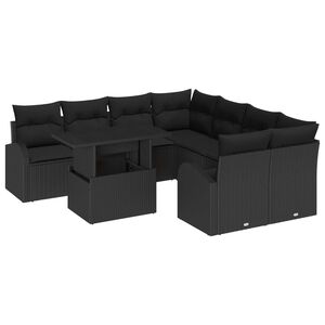 vidaXL Kerti Kanap&eacute; Szett p&aacute;rn&aacute;val t&aacute;rol&oacute;val 9 pcs Fekete Poly Rattan