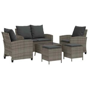 vidaXL 6 r&eacute;szes sz&uuml;rke polyrattan kerti &uuml;lőgarnit&uacute;ra p&aacute;rn&aacute;kkal