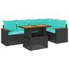 vidaXL 6 r&eacute;szes fekete polyrattan kerti &uuml;lőgarnit&uacute;ra p&aacute;rn&aacute;kkal