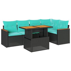 vidaXL 6 r&eacute;szes fekete polyrattan kerti &uuml;lőgarnit&uacute;ra p&aacute;rn&aacute;kkal